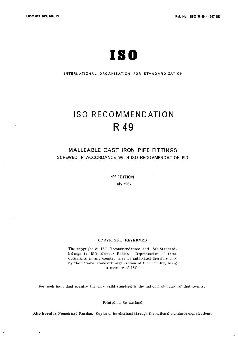 ISO/R 49:1957 - Title missing - Legacy paper document
Released:1/1/1957