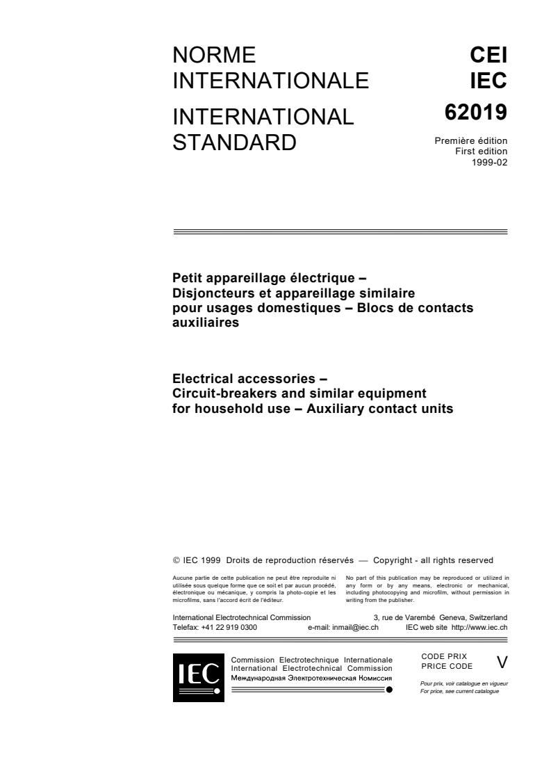 IEC 62019:1999 - Electrical accessories - Circuit-breakers and similar equipment for household use - Auxiliary contact units