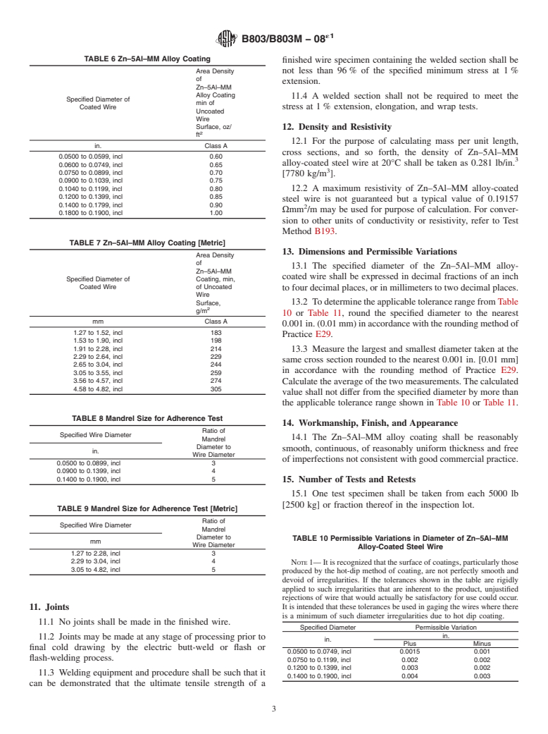 ASTM B803/B803M-08e1 - Standard Specification for High-Strength Zinc-5% Aluminum-Mischmetal Alloy-Coated Steel Core Wire for Use in Overhead Electrical Conductors
