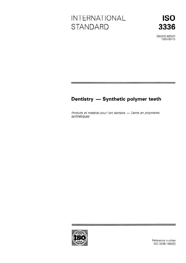 ISO 3336:1993 - Dentistry -- Synthetic polymer teeth