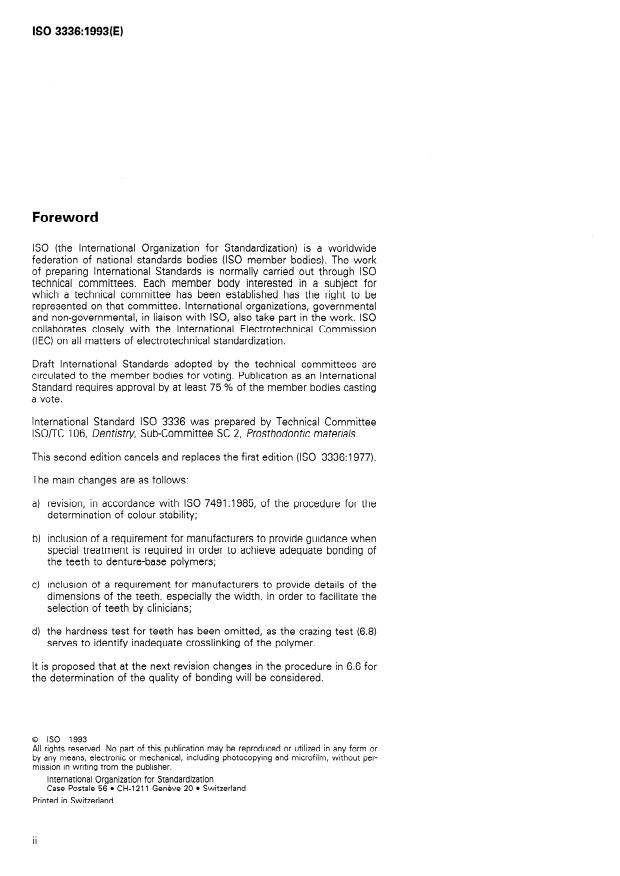 ISO 3336:1993 ISO 3336:1993 - Dentistry -- Synthetic polymer teeth - Page 2 preview