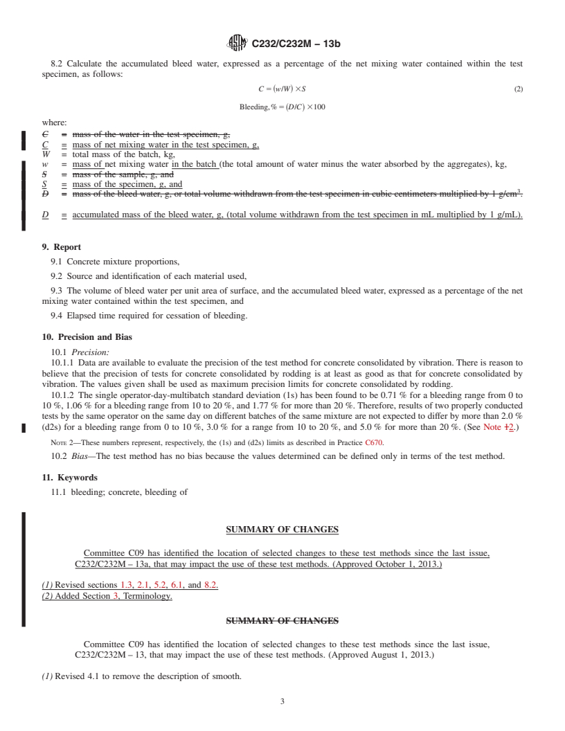 REDLINE ASTM C232/C232M-13b - Standard Test Method for  Bleeding of Concrete