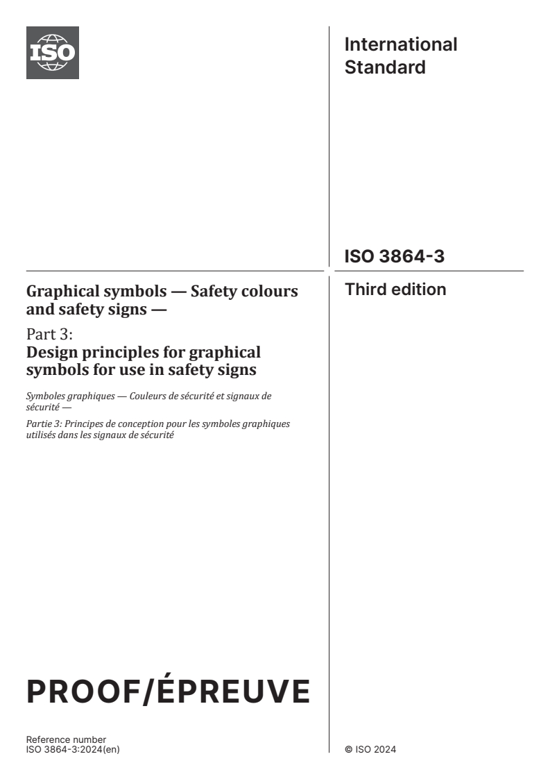 ISO/PRF 3864-3 - Graphical symbols — Safety colours and safety signs — Part 3: Design principles for graphical symbols for use in safety signs
Released:19. 03. 2024