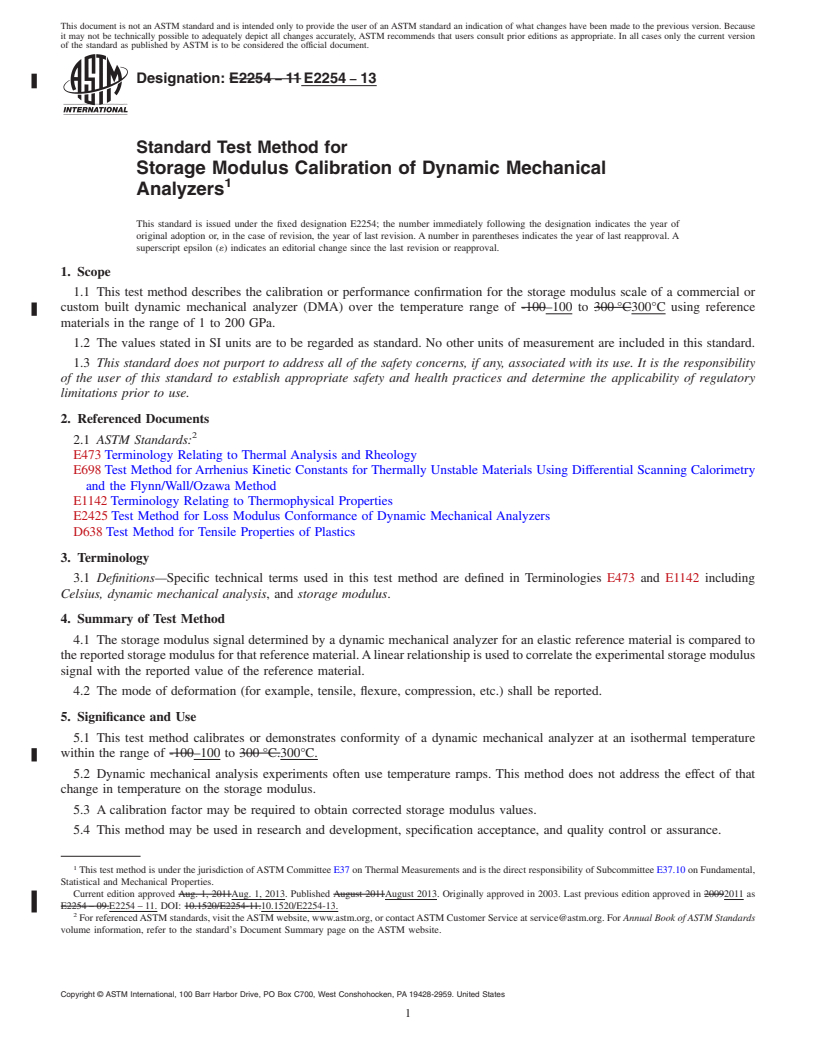 REDLINE ASTM E2254-13 - Standard Test Method for  Storage Modulus Calibration of Dynamic Mechanical Analyzers