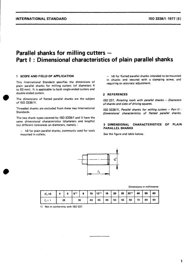 ISO 3338-1:1977 - Parallel shanks for milling cutters