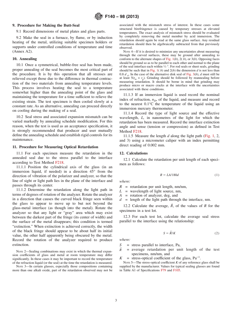 ASTM F140-98(2013) - Standard Practice for<brk type="line"/>  Making Reference Glass-Metal Butt Seals and Testing for Expansion  Characteristics by Polarimetric Methods