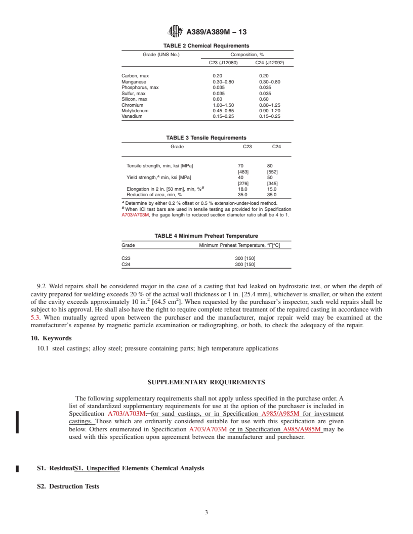 REDLINE ASTM A389/A389M-13 - Standard Specification for  Steel Castings, Alloy, Specially Heat-Treated, for Pressure-Containing  Parts, Suitable for High-Temperature Service