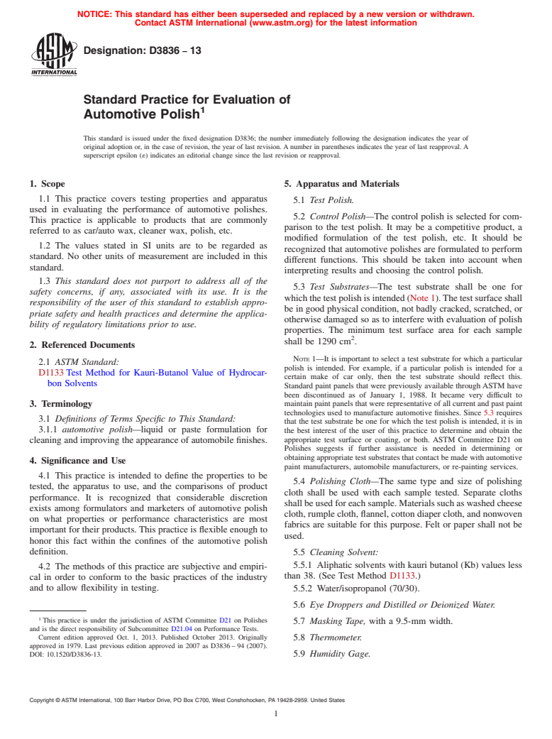 ASTM D3836-13 - Standard Practice for Evaluation of  Automotive Polish