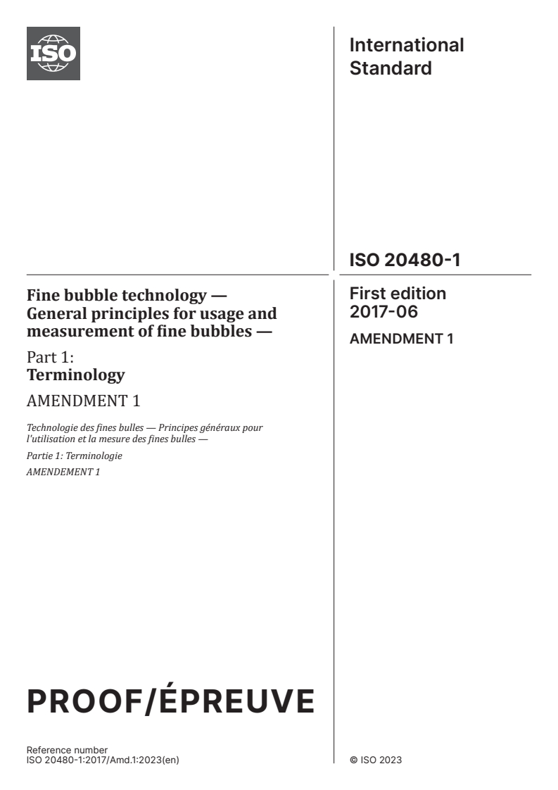ISO 20480-1:2017/PRF Amd 1 - Fine bubble technology — General principles for usage and measurement of fine bubbles — Part 1: Terminology — Amendment 1
Released:21. 12. 2023