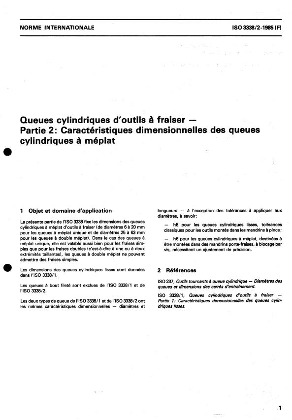 ISO 3338-2:1985 - Queues cylindriques d'outils a fraiser