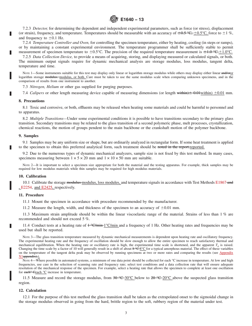 REDLINE ASTM E1640-13 - Standard Test Method for  Assignment of the Glass Transition Temperature By Dynamic Mechanical  Analysis