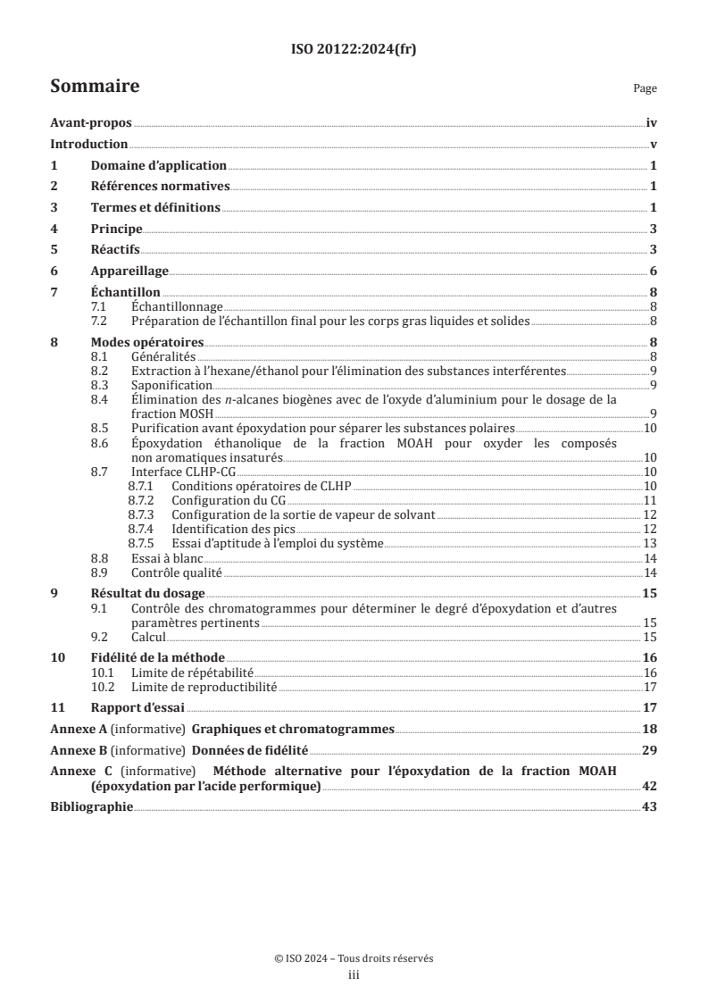 ISO 20122:2024 - Huiles végétales — Dosage des hydrocarbures saturés d’huile minérale (MOSH) et des hydrocarbures aromatiques d’huile minérale (MOAH) par analyse par chromatographie en phase liquide haute performance et chromatographie en phase gazeuse couplées à un détecteur à ionisation de flamme (CLHP-CG-FID) en ligne — Méthode pour une faible limite de quantification
Released:6. 11. 2024