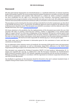 ISO 20122:2024 - Vegetable oils — Determination of mineral oil saturated hydrocarbons (MOSH) and mineral oil aromatic hydrocarbons (MOAH) with online-coupled high performance liquid chromatography-gas chromatography-flame ionization detection (HPLC-GC-FID) analysis — Method for low limit of quantification
Released:9. 04. 2024 - Page 4 preview