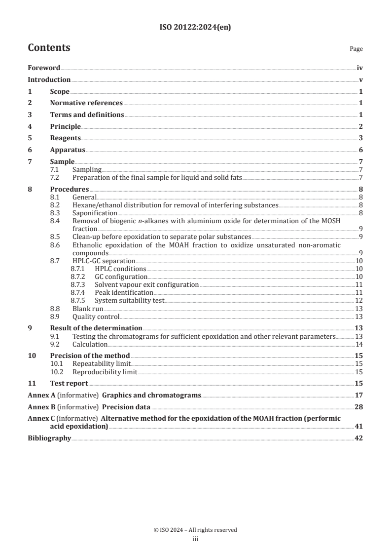 ISO 20122:2024 - Vegetable oils — Determination of mineral oil saturated hydrocarbons (MOSH) and mineral oil aromatic hydrocarbons (MOAH) with online-coupled high performance liquid chromatography-gas chromatography-flame ionization detection (HPLC-GC-FID) analysis — Method for low limit of quantification
Released:11/11/2024