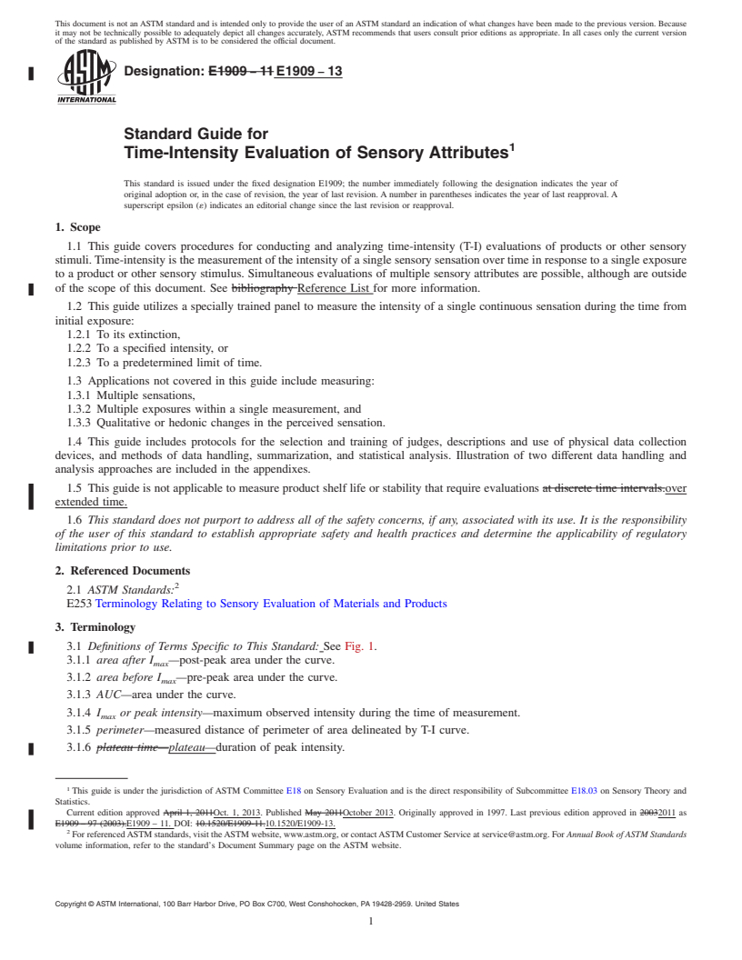 REDLINE ASTM E1909-13 - Standard Guide for  Time-Intensity Evaluation of Sensory Attributes