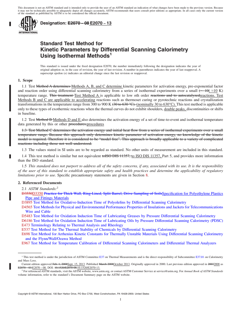 REDLINE ASTM E2070-13 - Standard Test Method for  Kinetic Parameters by Differential Scanning Calorimetry Using  Isothermal Methods