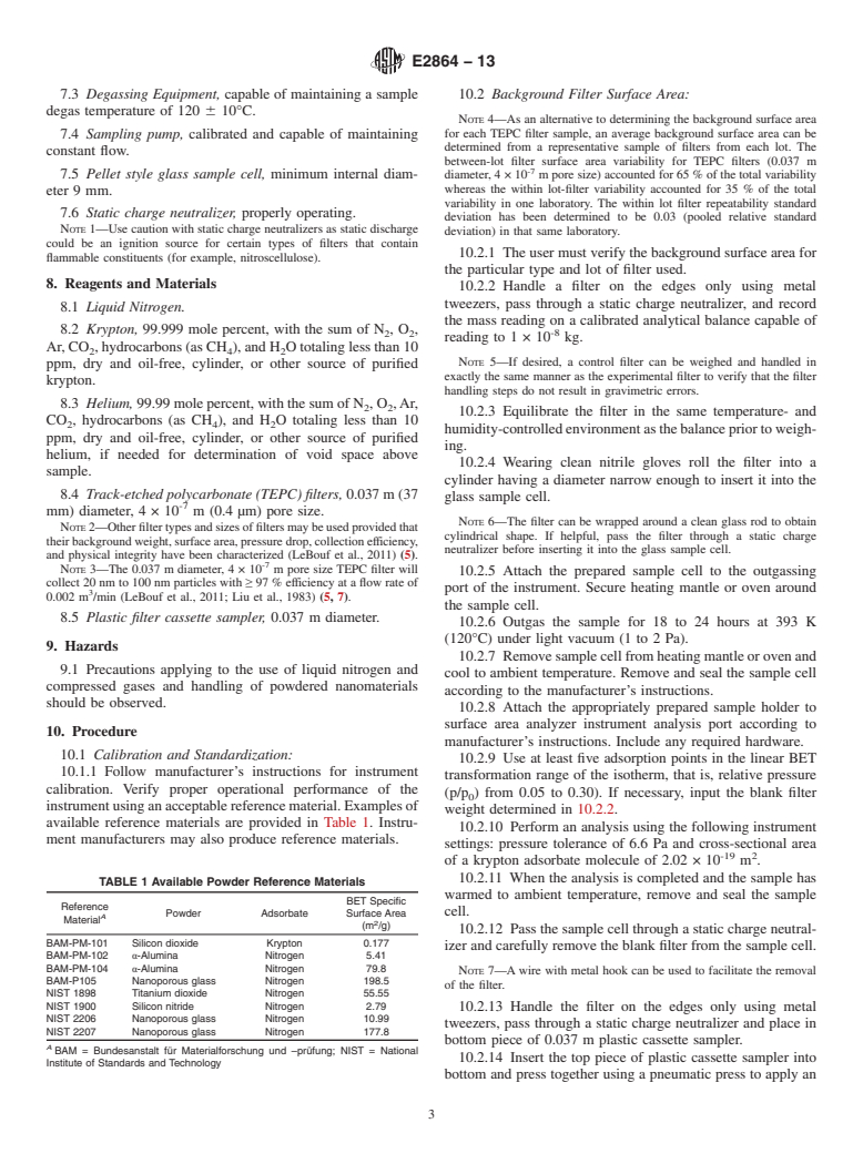 ASTM E2864-13 - Standard Test Method for Measurement of Airborne Metal and Metal Oxide Nanoparticle  Surface Area Concentration in Inhalation Exposure Chambers using Krypton  Gas Adsorption