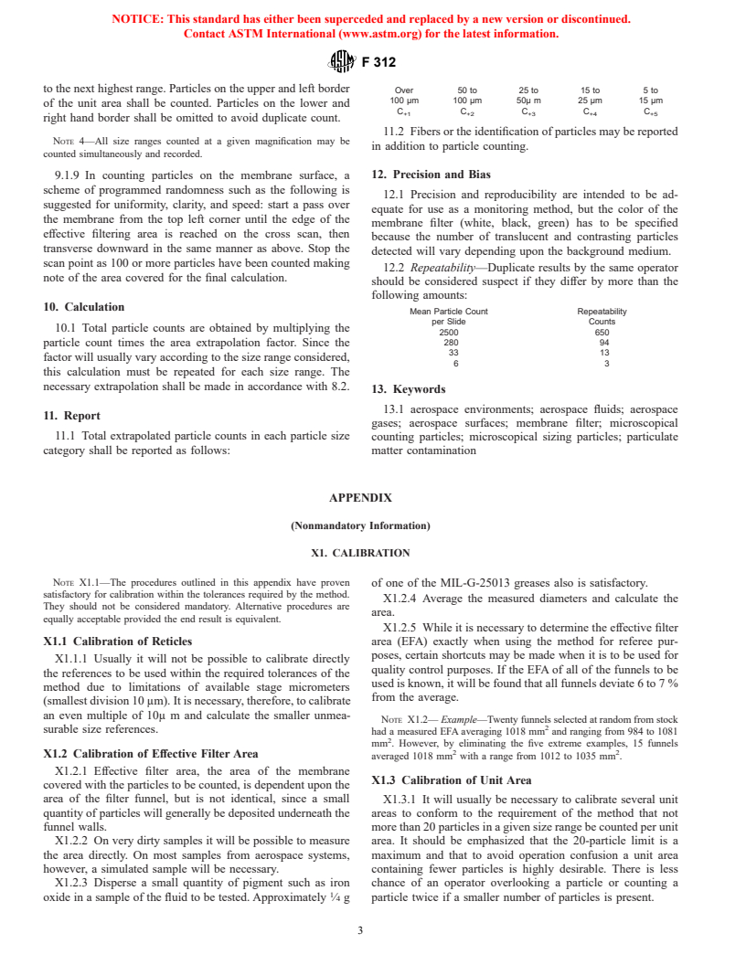 ASTM F312-97 - Standard Test Methods for Microscopical Sizing and Counting Particles from Aerospace Fluids on Membrane Filters