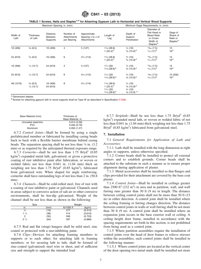 ASTM C841-03(2013) - Standard Specification for  Installation of Interior Lathing and Furring