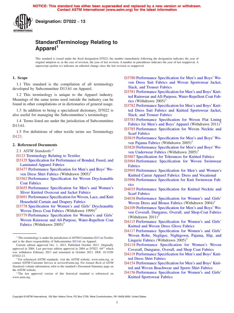 ASTM D7022-13 - Standard Terminology Relating to Apparel