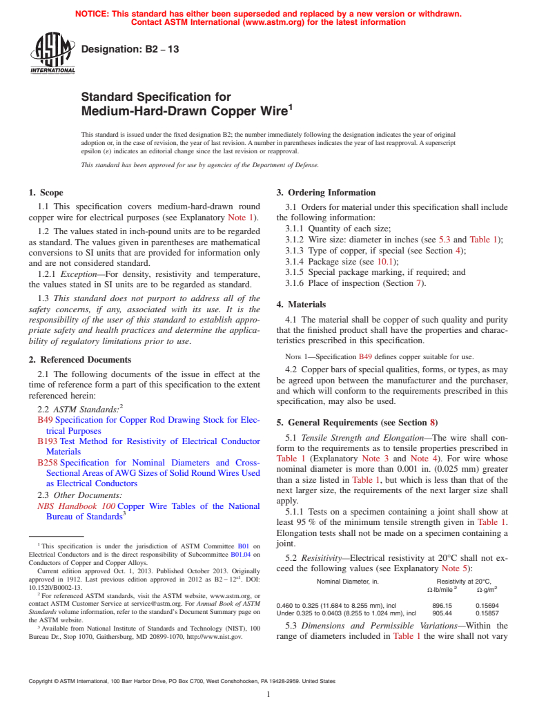 ASTM B2-13 - Standard Specification for Medium-Hard-Drawn Copper Wire