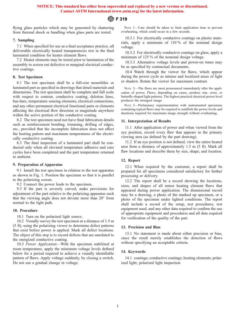 ASTM F319-91a(1997)e1 - Standard Practice for Polarized Light Detection of Flaws in Aerospace Transparency Heating Elements