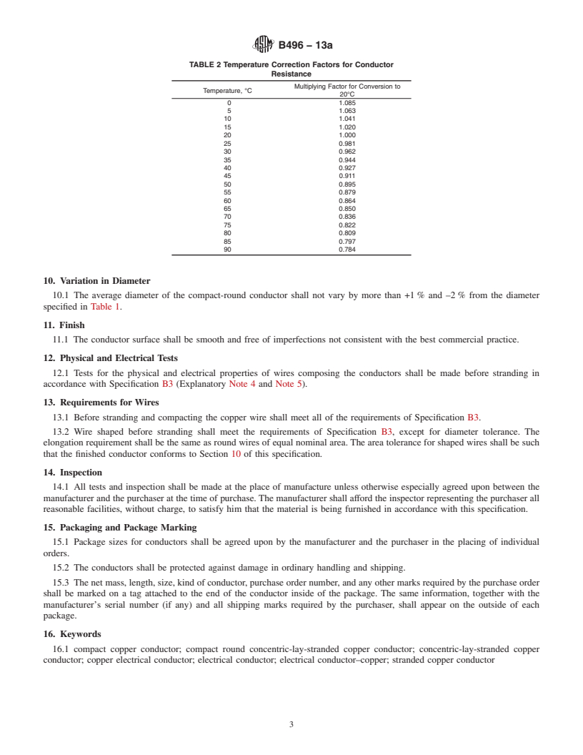 REDLINE ASTM B496-13a - Standard Specification for Compact Round Concentric-Lay-Stranded Copper Conductors