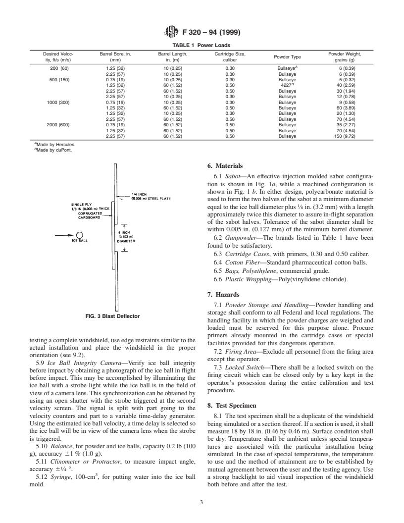 ASTM F320-94(1999) - Standard Test Method for Hail Impact Resistance of Aerospace Transparent Enclosures