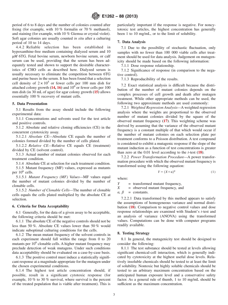 ASTM E1262-88(2013) - Standard Guide for  Performance of Chinese Hamster Ovary Cell/Hypoxanthine Guanine  Phosphoribosyl Transferase Gene Mutation Assay