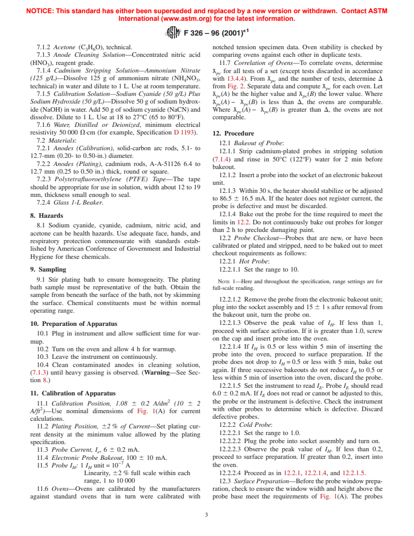 ASTM F326-96(2001)e1 - Standard Test Method for Electronic Measurement for Hydrogen Embrittlement from Cadmium-Electroplating Processes