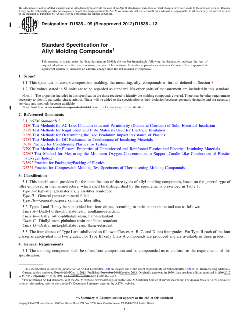 REDLINE ASTM D1636-13 - Standard Specification for  Allyl Molding Compounds