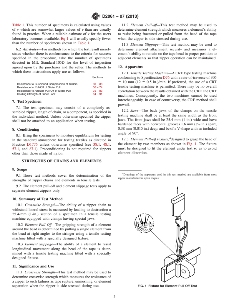 ASTM D2061-07(2013) - Standard Test Methods for  Strength Tests for Zippers