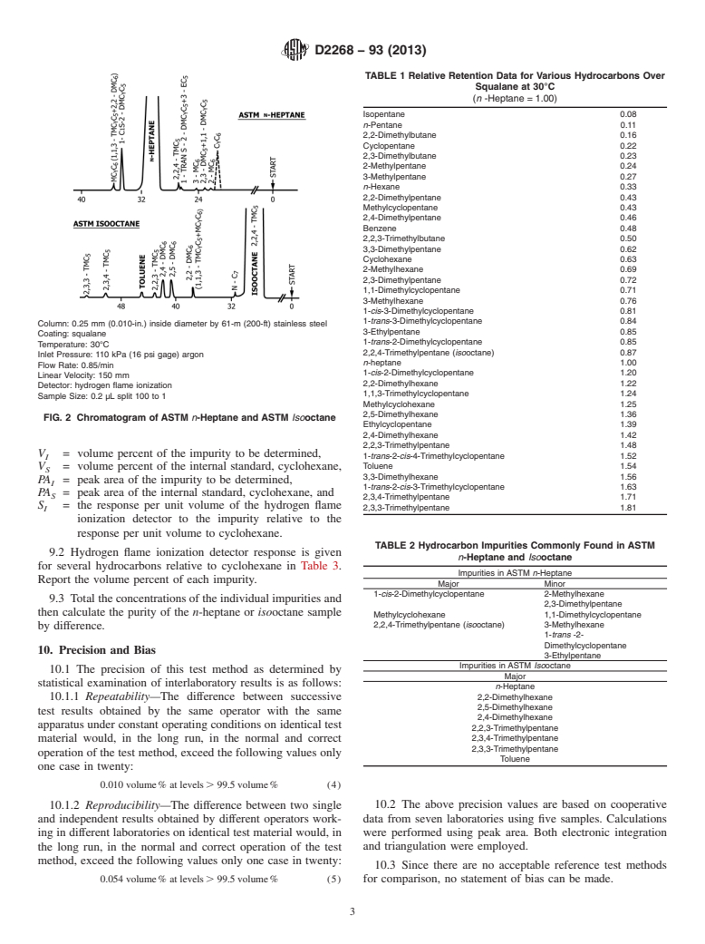 ASTM D2268-93(2013) - Standard Test Method for  Analysis of High-Purity <emph type="ital">n</emph>-Heptane  and <emph type="ital">Iso</emph>octane by Capillary Gas Chromatography