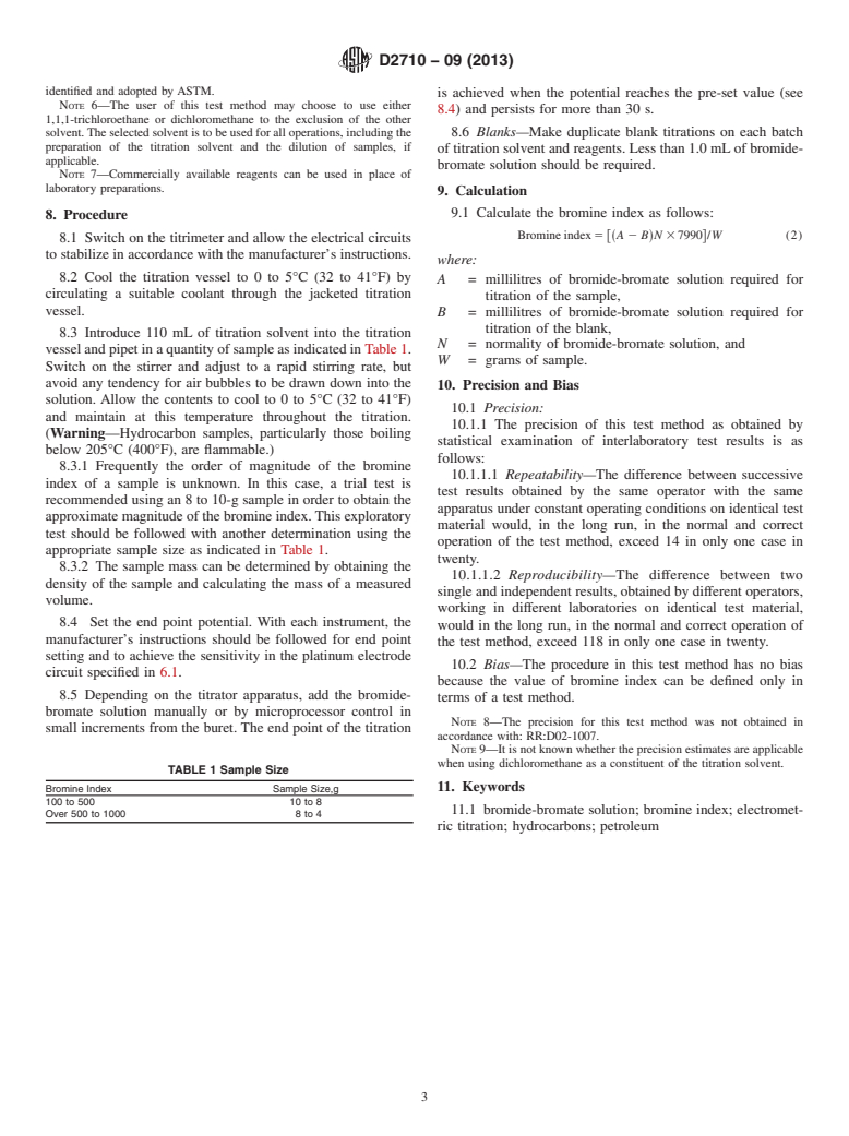 ASTM D2710-09(2013) - Standard Test Method for  Bromine Index of Petroleum Hydrocarbons by Electrometric Titration