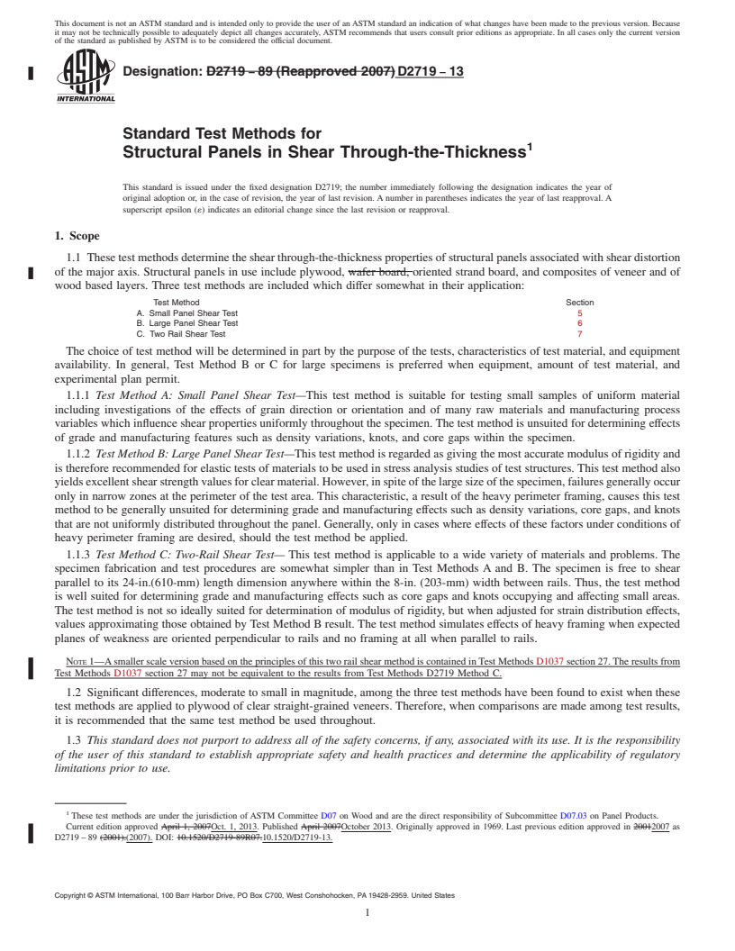 REDLINE ASTM D2719-13 - Standard Test Methods for  Structural Panels in Shear Through-the-Thickness