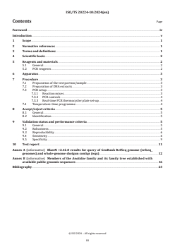 ISO/TS 20224-10:2024 - Molecular biomarker analysis — Detection of animal-derived materials in foodstuffs and feedstuffs by real-time PCR — Part 10: Duck DNA detection method
Released:19. 02. 2024 - Page 3 preview