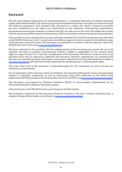 ISO/TS 20224-11:2024 ISO/TS 20224-11:2024 - Molecular biomarker analysis — Detection of animal-derived materials in foodstuffs and feedstuffs by real-time PCR — Part 11: Pigeon DNA detection method
Released:19. 02. 2024 - Page 4 preview
