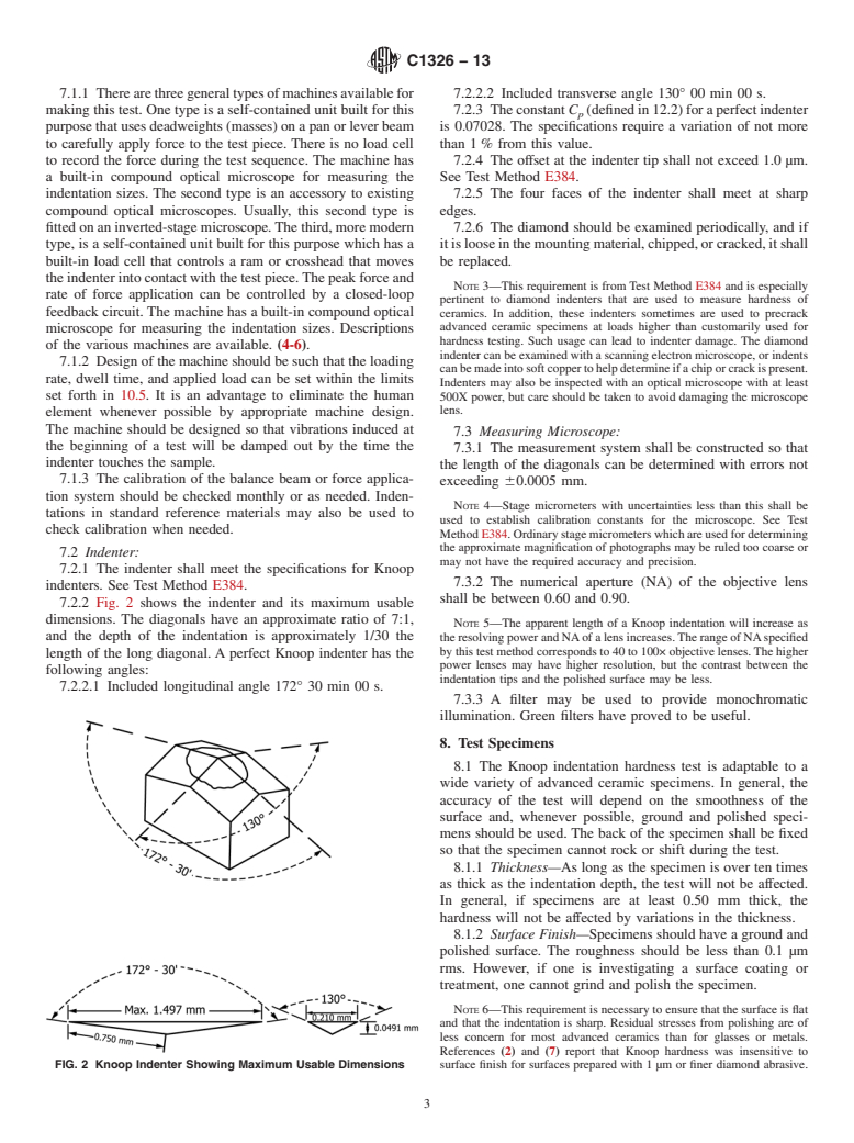 ASTM C1326-13 - Standard Test Method for  Knoop Indentation Hardness of Advanced Ceramics