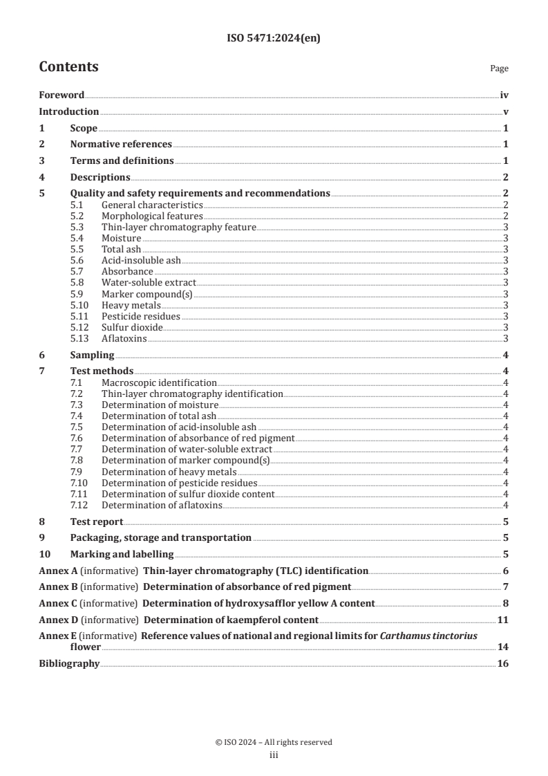 ISO 5471:2024 - Traditional Chinese medicine — Carthamus tinctorius flower
Released:12/17/2024