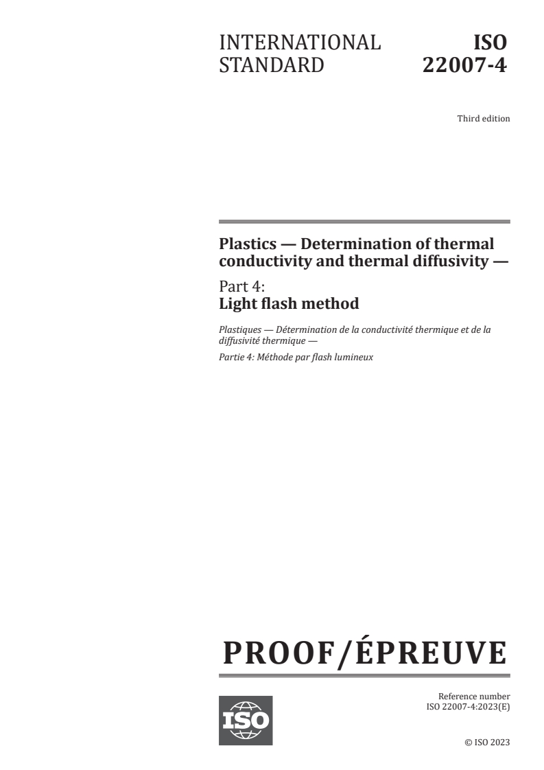ISO/PRF 22007-4 - Plastics — Determination of thermal conductivity and thermal diffusivity — Part 4: Light flash method
Released:16. 11. 2023