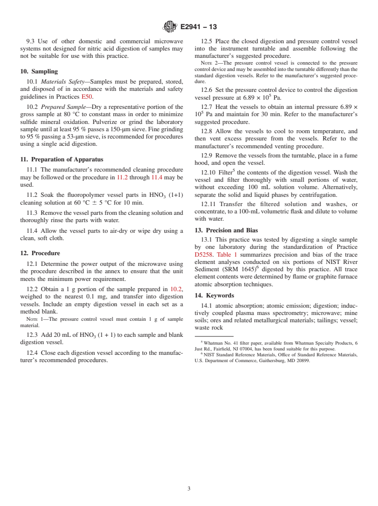 ASTM E2941-13 - Standard Practice for Nitric Acid-Extraction of Elements from Ores and Related Metallurgical  Materials by Closed Vessel Microwave Heating