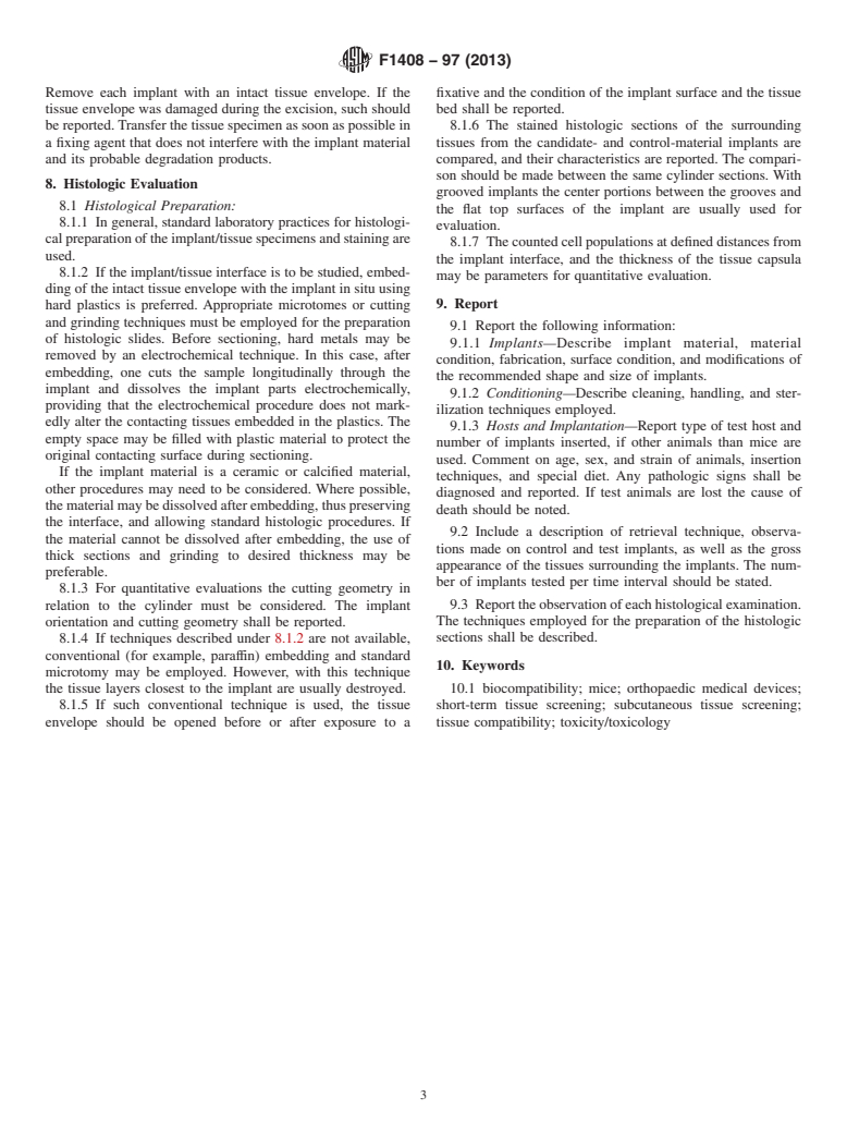 ASTM F1408-97(2013) - Standard Practice for  Subcutaneous Screening Test for Implant Materials