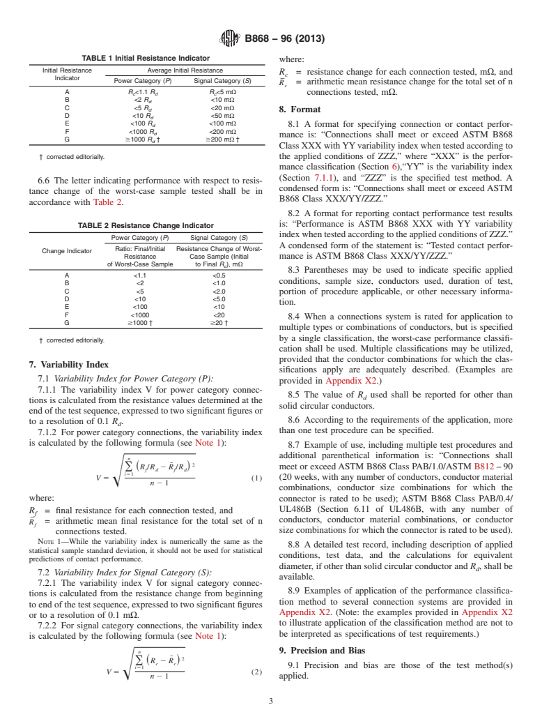 ASTM B868-96(2013) - Standard Practice for Contact Performance Classification of Electrical Connection  Systems (Withdrawn 2017)