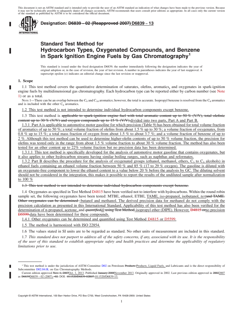 REDLINE ASTM D6839-13 - Standard Test Method for  Hydrocarbon Types, Oxygenated Compounds, and Benzene in Spark   Ignition Engine Fuels by Gas Chromatography