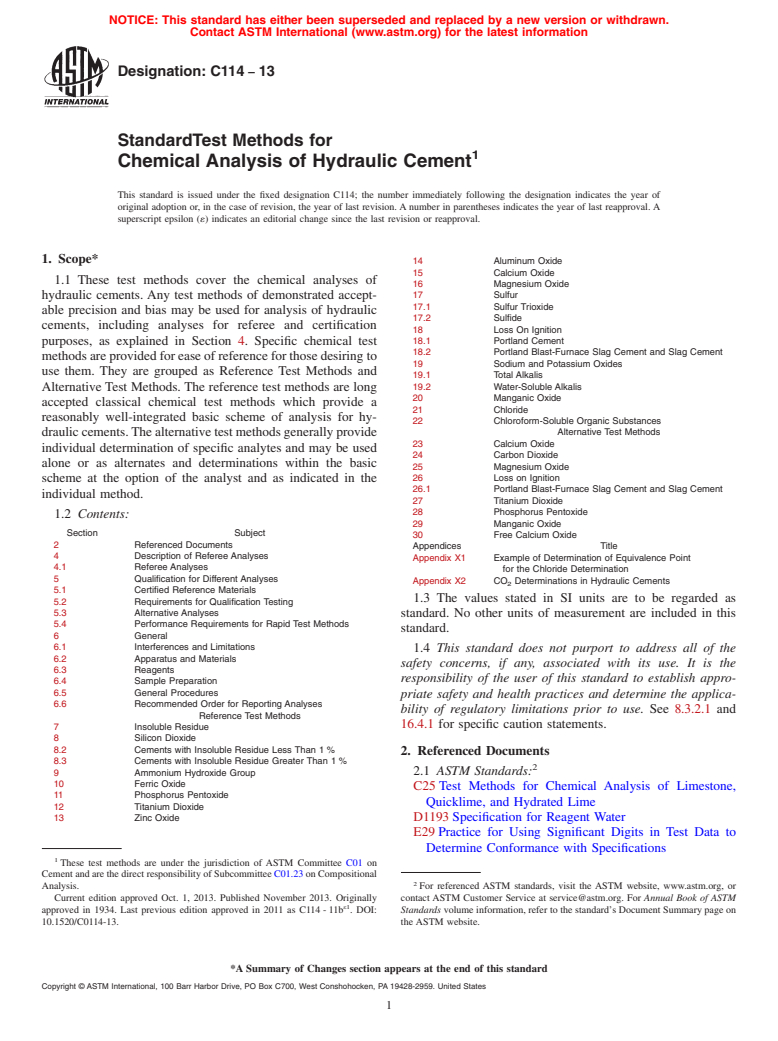 ASTM C114-13 - Standard Test Methods for  Chemical Analysis of Hydraulic Cement