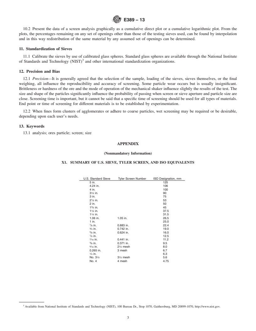 REDLINE ASTM E389-13 - Standard Test Method for  Particle Size or Screen Analysis at No. 4 (4.75-mm) Sieve and  Coarser for Metal-Bearing Ores and Related Materials