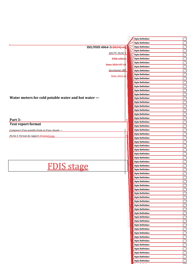 REDLINE ISO/FDIS 4064-3 - Water meters for cold potable water and hot water — Part 3: Test report format
Released:8. 08. 2024