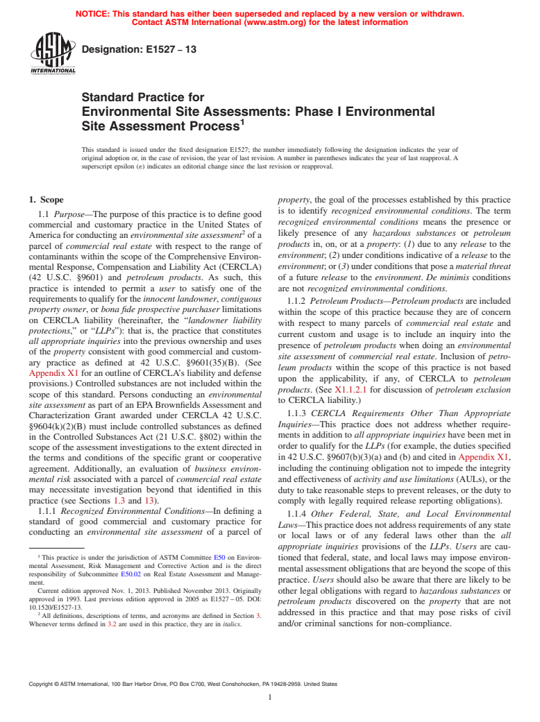 Astm E1527 13 Standard Practice For Environmental Site Assessments