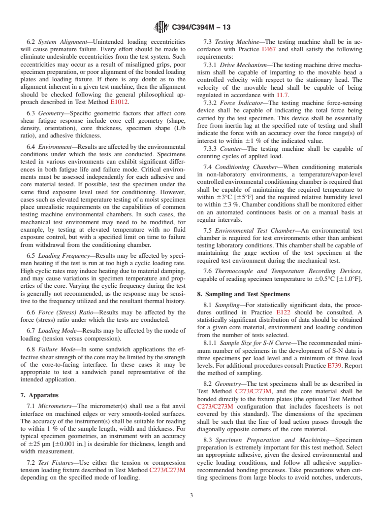 ASTM C394/C394M-13 - Standard Test Method for Shear Fatigue of Sandwich Core Materials