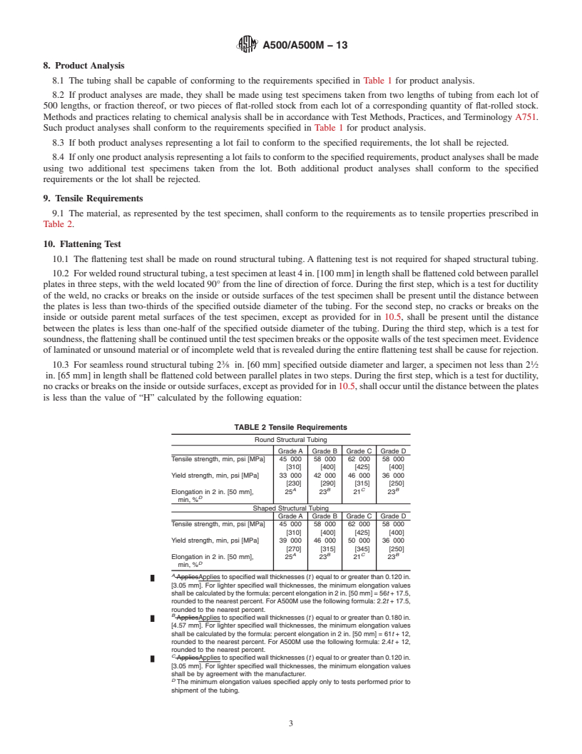 REDLINE ASTM A500/A500M-13 - Standard Specification for  Cold-Formed Welded and Seamless Carbon Steel Structural Tubing   in Rounds and Shapes